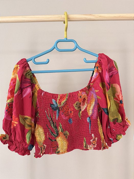 Cropped Rosa Estampado com Flores - YoBoh! - TAM: 14 anos