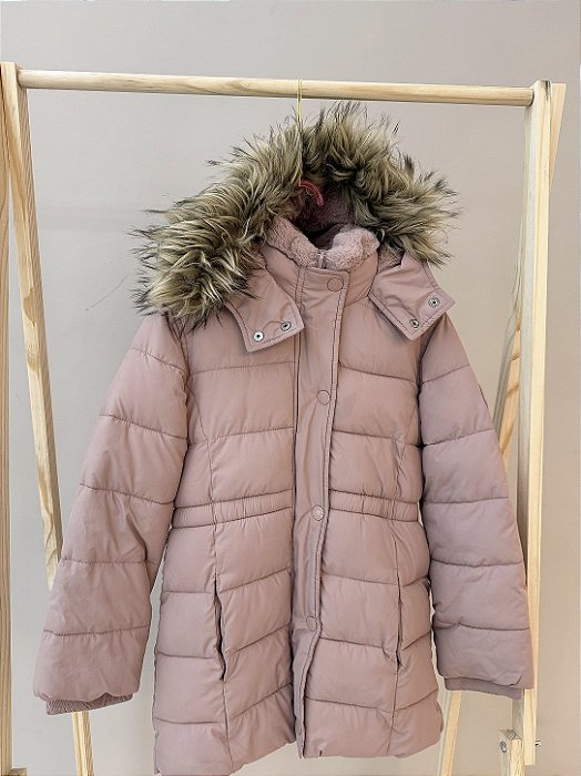 Casaco puffer rosa com capuz, Marca Abercrombie, tamanho 7-8 anos