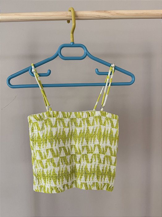 Cropped Branco e Verde Franzido - YoBoh! - Tam: 12 anos