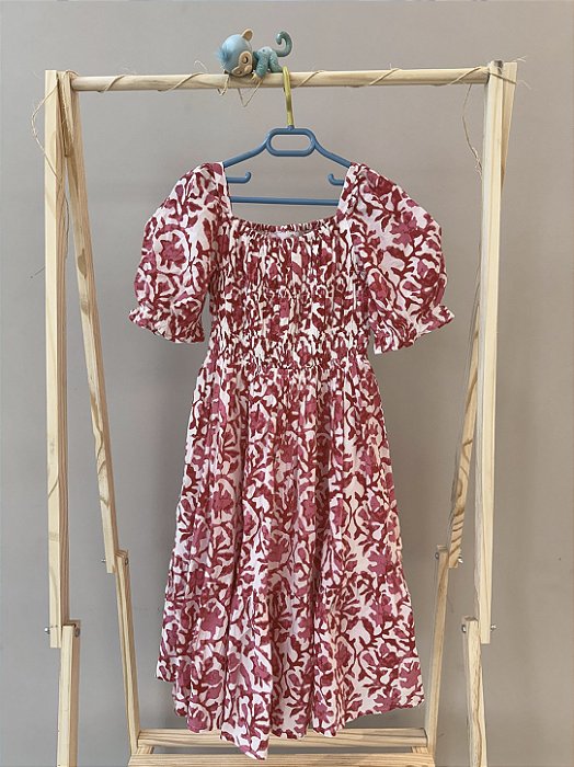 Vestido midi branco com flores rosas, Marca Zara, tamanho 11-12 anos
