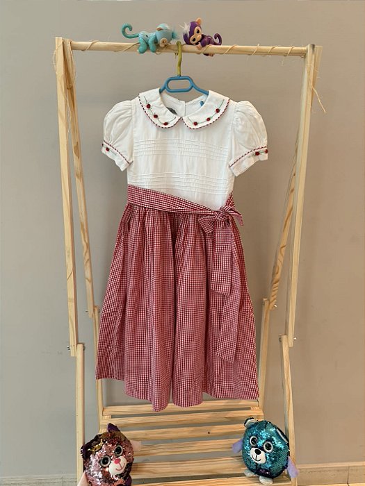 Vestido Xadrez Vermelho com Cereja - Little Closet - Tam: 8 anos