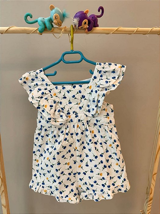 Macaquinho Branco Flor Azul - Zara - Tam: 4-5 anos