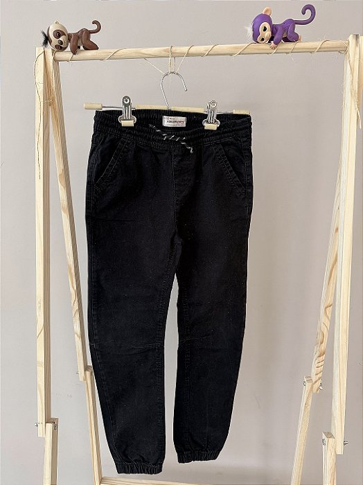 Calça de brim preta, com cadarço, Marca Denim Boys, TAM 9-10