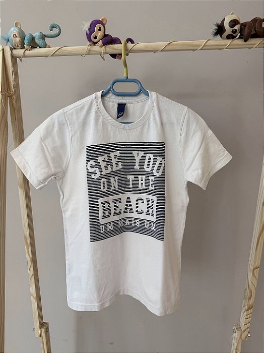 TAM 8 - 1+1 - Blusa de malha branca, estampa See You on the Beach