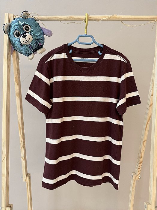 TAM 12. Reserva. Blusa de malha cor vinho com listras brancas