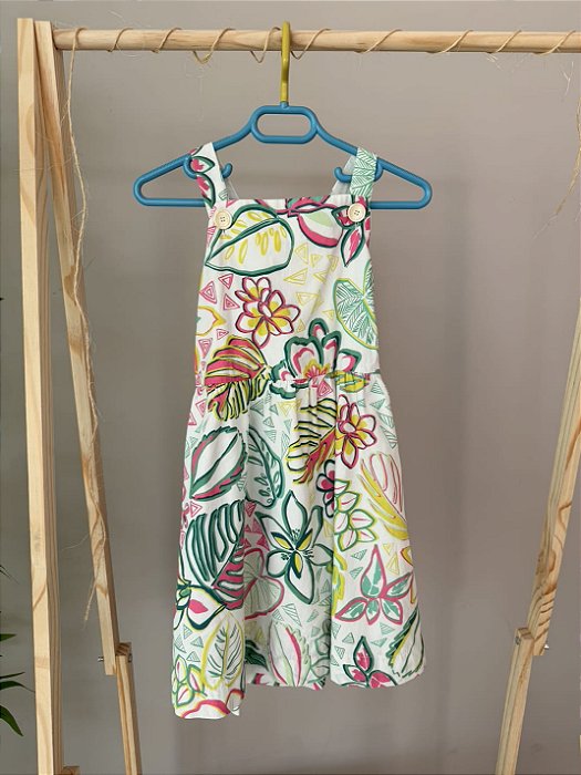 TAM 8 - Zara - Vestido Tipo Jardineira Folhas Desenhadas