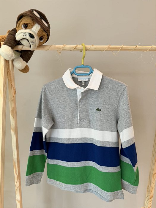 TAM 6 - Lacoste - Blusa Listrada Cinza/azul/verde