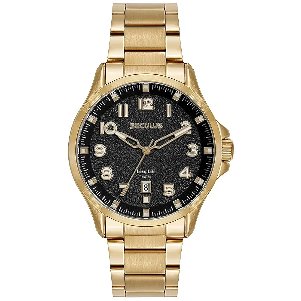 Relógio Masculino Aço Mostrador 3D Dourado 77312GPSVDA2