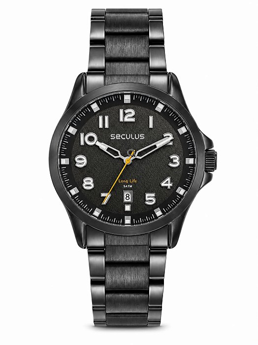 Seculus Masculino Analógico Texturizado Aço Preto 77312GPSVPA4