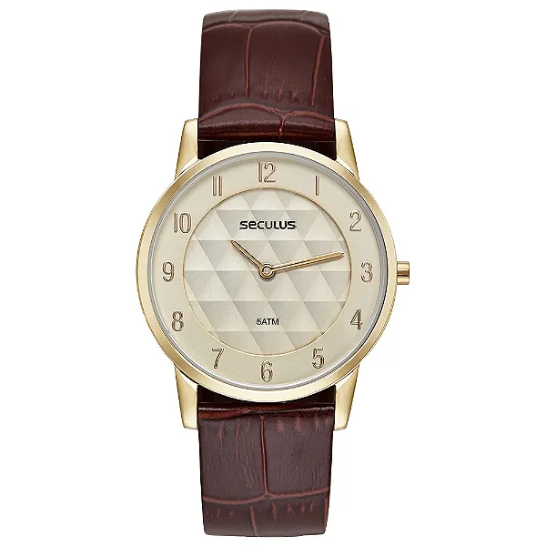 Seculus Masculino Couro Croco Dourado 23725GPSVDC2