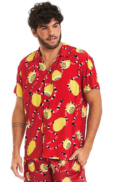 Camisa Masculina Estampada Manga Curta Viscose - Snake