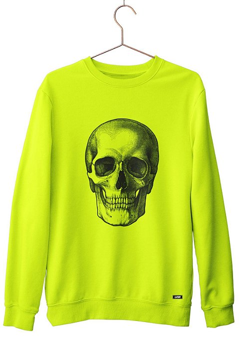 Blusa Moletom Masculina Flanelada Fechada Sem Capuz - Black Skull