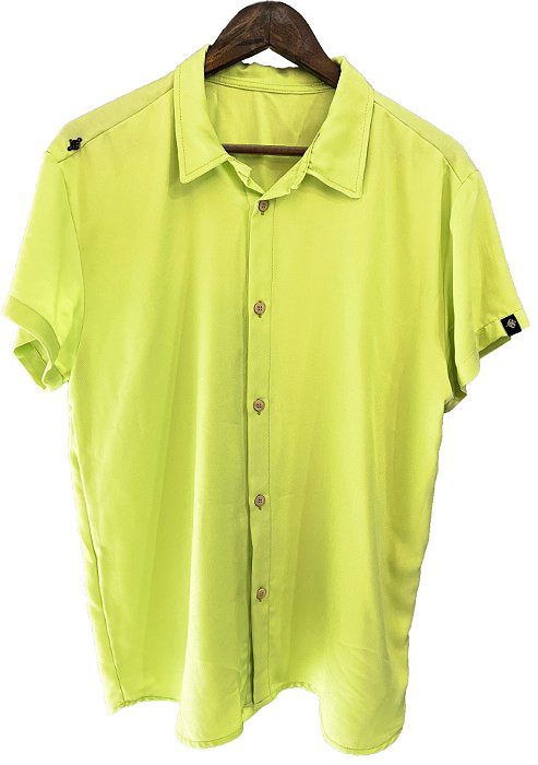 Camisa Masculina Lisa Colorida Manga Curta Viscose - Verde Limão