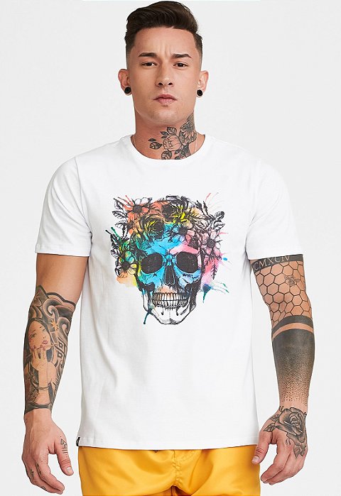 Camiseta Masculina Malha Algodão Estampada - Colors