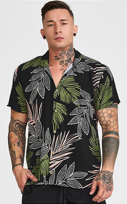 Camisa Masculina Estampada Manga Curta Viscose - Trace