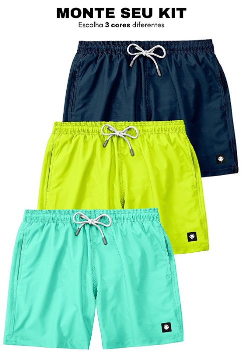 Kit 3 Shorts Praia Masculinos Lisos LaVibora - Monte seu kit