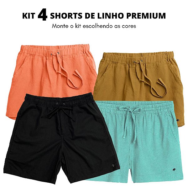 Kit 4 Shorts de Linho Casual Masculinos Premium - Monte seu kit