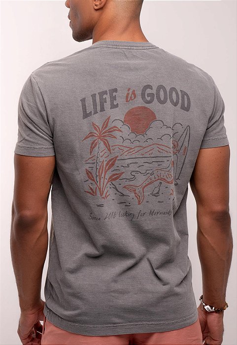 Camiseta Masculina de Malha Premium Estonada Cinza - Life Is Good