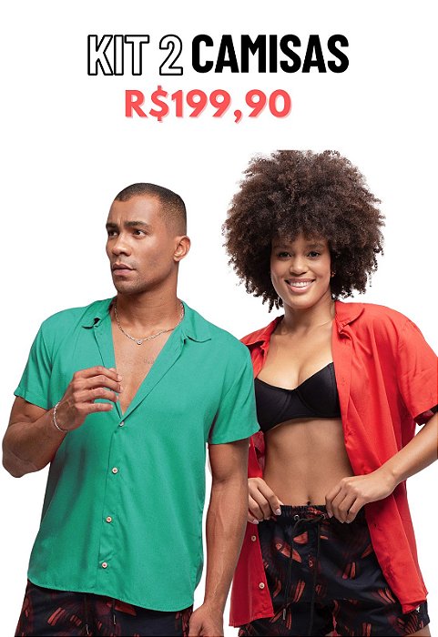 Carnaval: Kit 2 Camisas Lisas Viscose Premium - Verde e Red Emotion