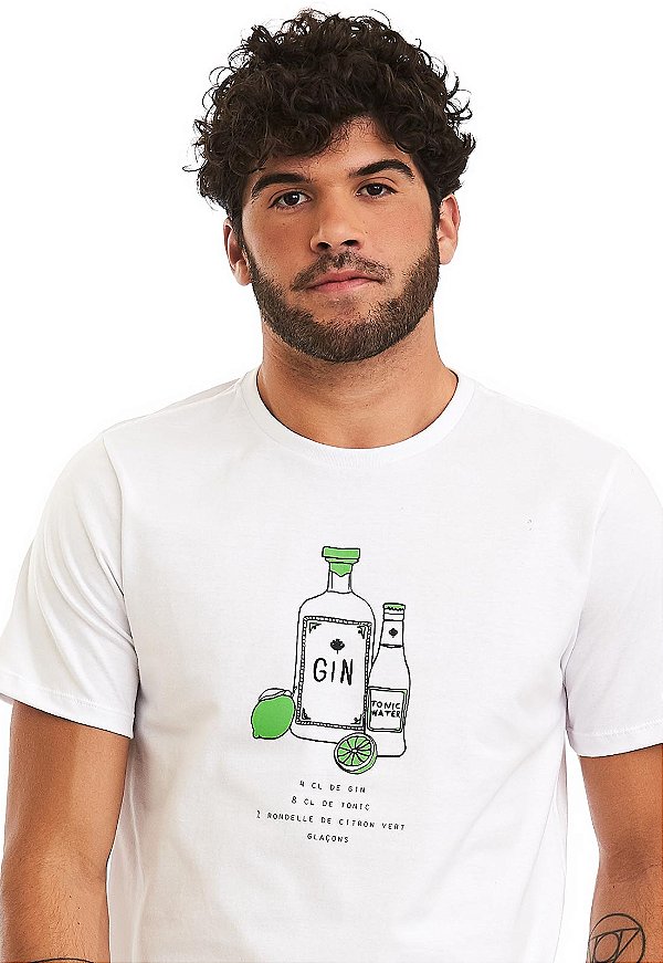 Camiseta Masculina Malha Algodão Estampada - Gin & Tonic By Fabio Luiz