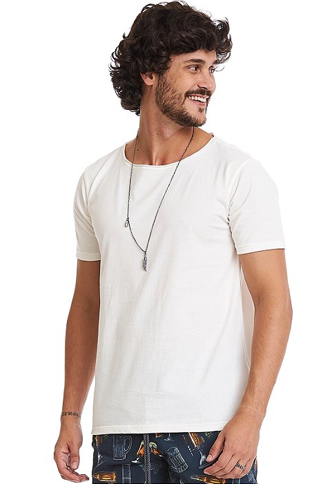 Camiseta Básica Corte A Fio 100% Algodão - Off White