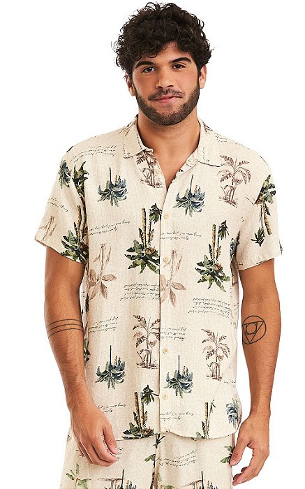 Camisa Masculina Estampada Manga Curta Viscose - Litoral