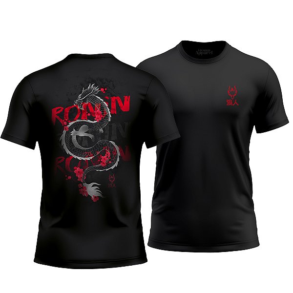 Camiseta Ronin Apparel Dragon Sakura Branca com Estampa nas Costas