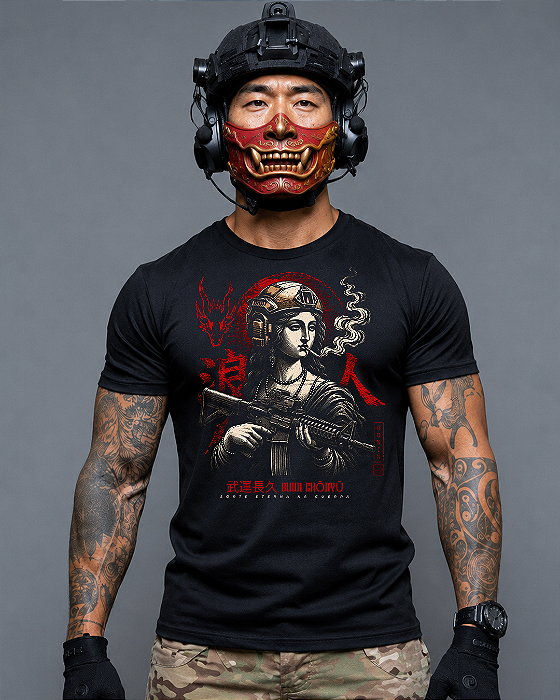 Camiseta Militar Ronin Apparel Concept Monalisa Preta com Estampa nas Costas