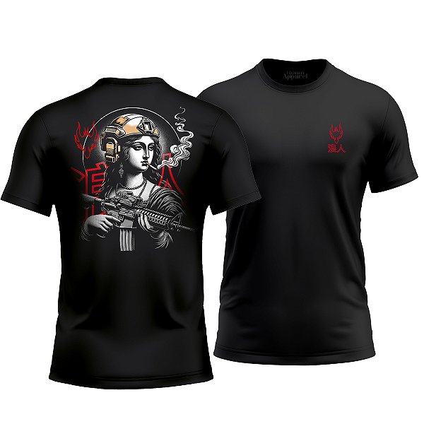 Camiseta Militar Ronin Apparel Concept Monalisa Preta com Estampa nas Costas