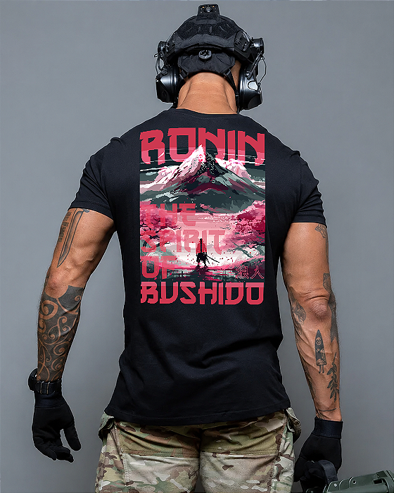 Camiseta Spirit of Bushido Ronin Apparel Preta com Estampa nas Costas