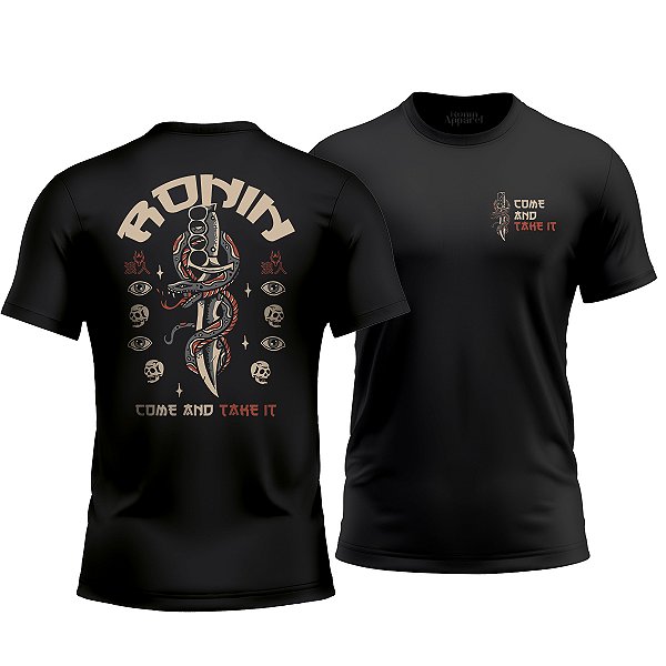 Camiseta Ronin Apparel Come and Take It Project Armour Preta com Estampa nas Costas