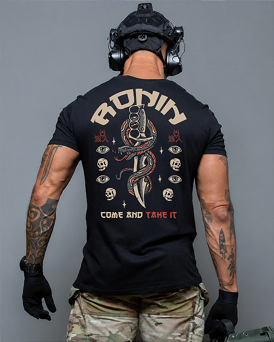 Camiseta Ronin Apparel Come and Take It Project Armour Preta com Estampa nas Costas