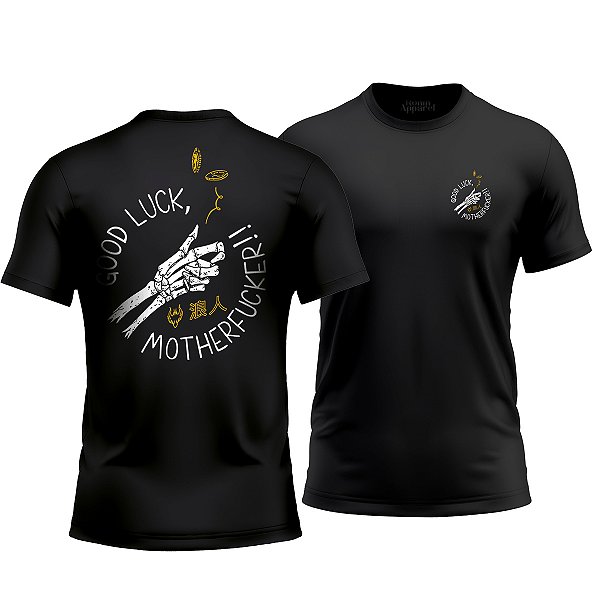 Camiseta Militar Good Luck Motherfucker Preta com Estampa nas Costas