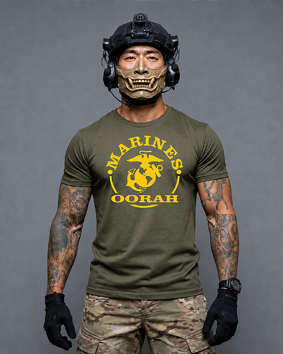 Camiseta Militar Marine Corps Oorah Ronin Apparel com Estampa nas Costas