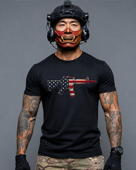 Camiseta Militar AR-15 EUA Ronin Apparel Preta