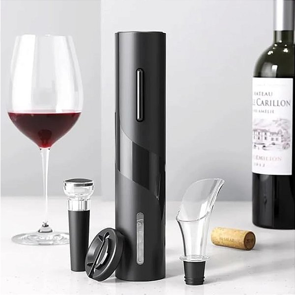 Kit Abridor de Vinho Elétrico Automático a Pilha com Aerador, Tampa a Vácuo e Cortador de Lacre