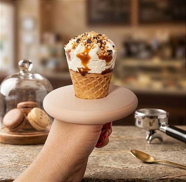 Suporte antipingos premium para casquinha de sorvete e gelato