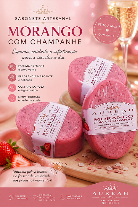 🍓🥂 SABONETE ARTESANAL MORANGO COM CHAMPANHE