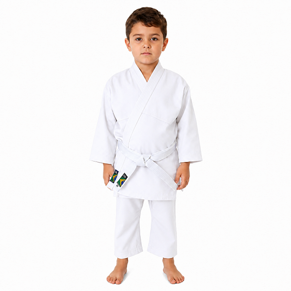 Kimono Jiu Jitsu e Judô Branco Sequencia Profissional 100% Algodão 300g Com Faixa Grátis