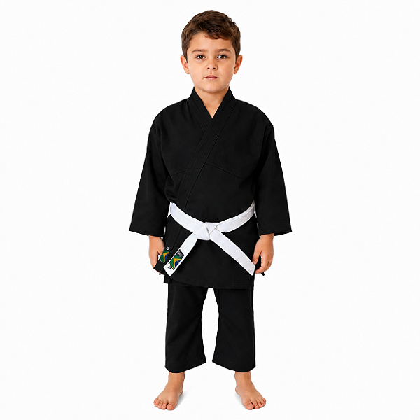 Kimono Jiu Jitsu e Judô Preto Sequencia Profissional 100% Algodão 300g Com Faixa Grátis