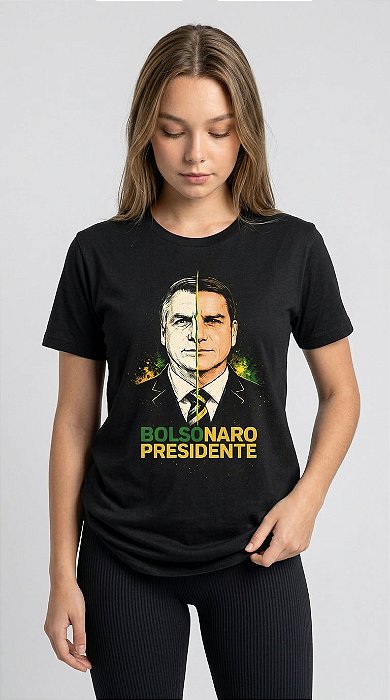 Camiseta Feminina Bolsonaro Presidente – Retrato Dividido