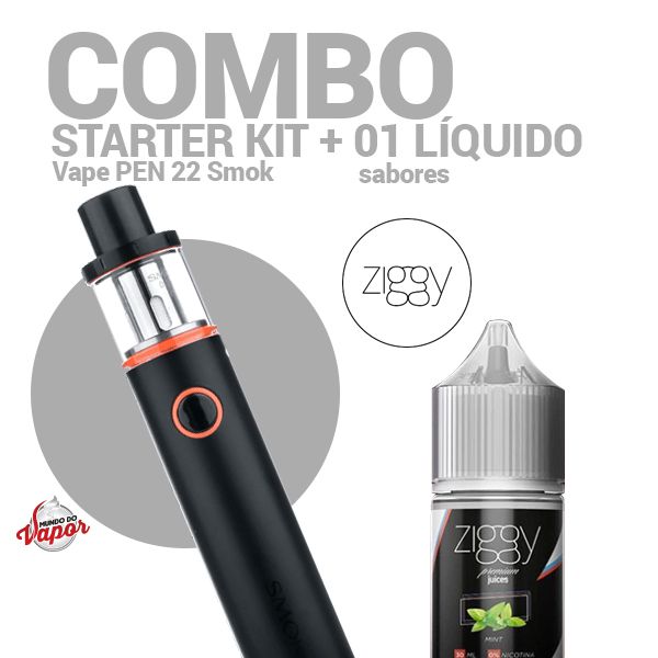 COMBO Kit Vape PEN 22 - Smok + 1 líquido Ziggy 0mg - 30ml