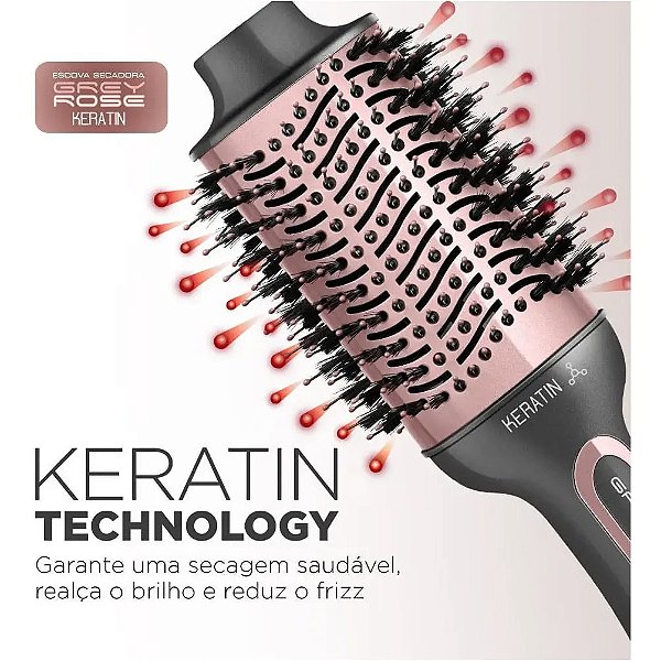 Escova Secadora Mondial Keratin - Es-11-bi Grafite/golden Rose