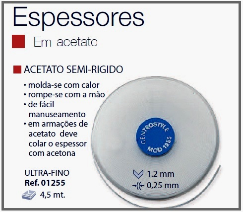Espessura Fio Acetato Semi Rígido Médio