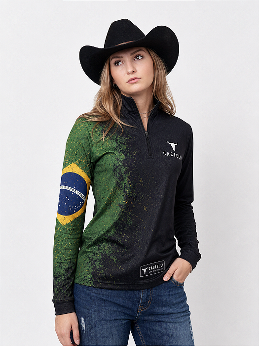 Camisa Agro Castelli Brasil feminina com Proteção Solar UV50+