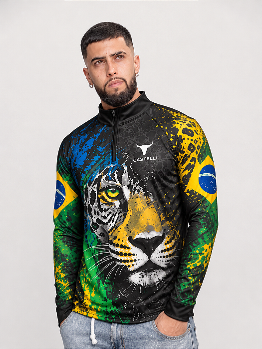 Camisa Brasil Onça Castelli com Proteção Solar UV50+
