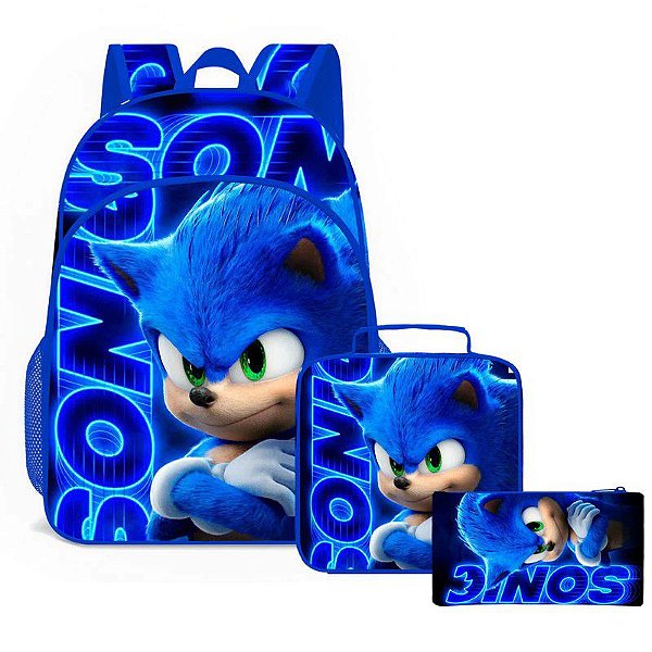 Sonic - Conjunto Escolar Mochila, Lancheira e Bolsa