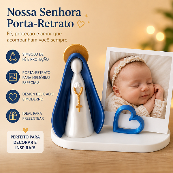 Kit Nossa Senhora Porta Retrato Polaroid Bandeja Presente Religioso - Batizado - Chá Revelação