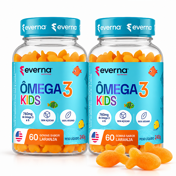 Kit 2 Omega 3 Infantil 120 gomas EPA + DHA Sabor Laranja Peixinho