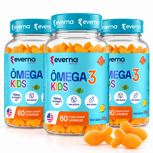 Kit 3 Omega 3 Infantil 180 gomas EPA + DHA Sabor Laranja Peixinho